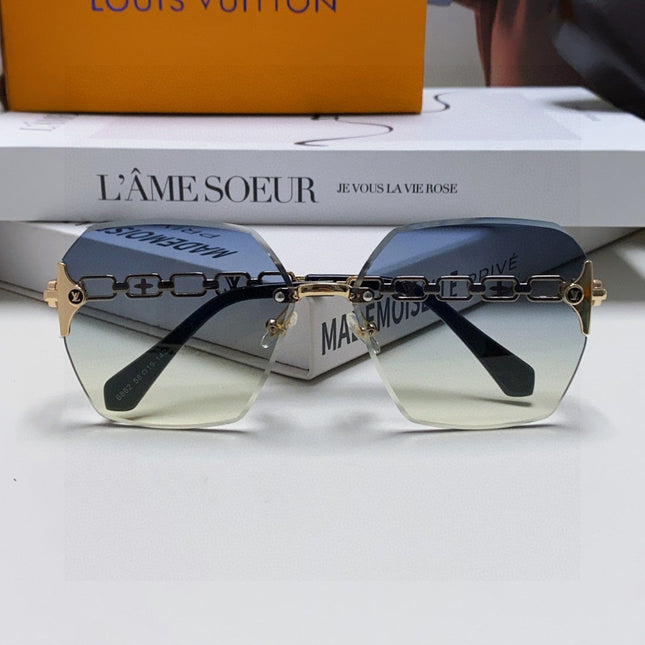 CHAIN SQUARE SUNGLASSES 570259 IN GOLD METAL GREY YELLOW SMOKE LENS