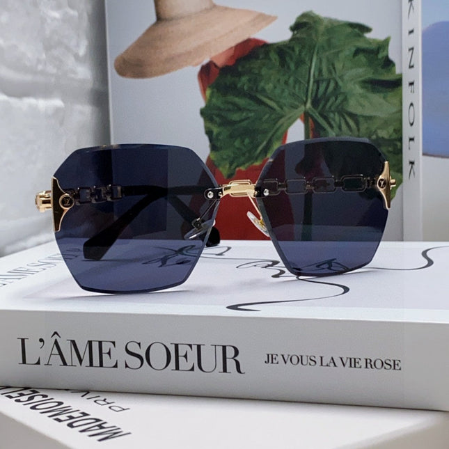 CHAIN SQUARE SUNGLASSES 570261 IN GOLD METAL BLACK LENS
