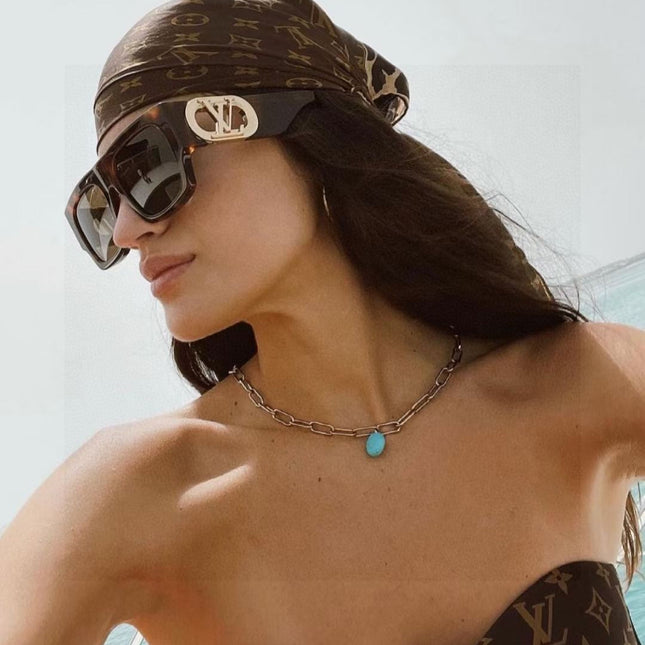 LINK SQUARE SUNGLASSES 570275 IN HAVANA ACETATE GOLD LOGO