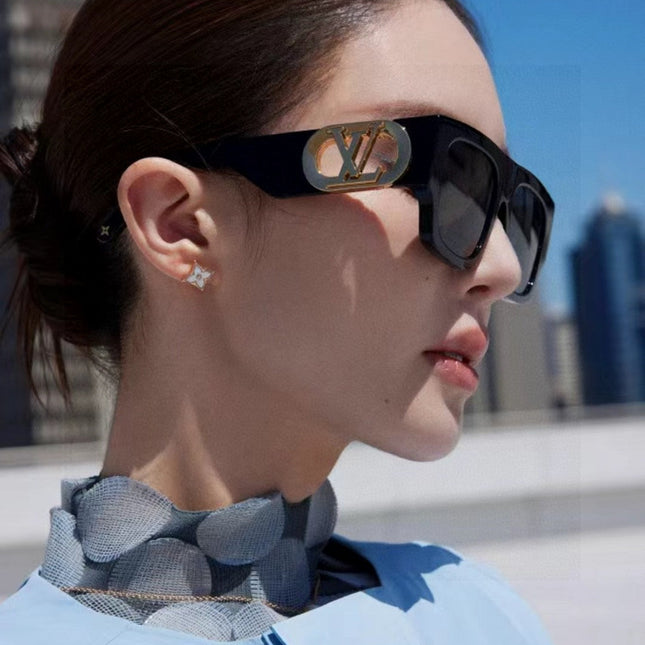 LINK SQUARE SUNGLASSES 570276 IN BLACK ACETATE GOLD LOGO