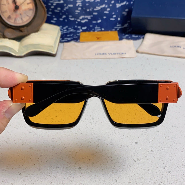 RECTANGLE SUNGLASSES 575848 IN BLACK ACETATE ORANGE METAL YELLOW LENS