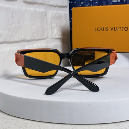 RECTANGLE SUNGLASSES 575848 IN BLACK ACETATE ORANGE METAL YELLOW LENS