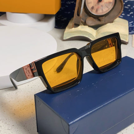 RECTANGLE SUNGLASSES 575848 IN BLACK ACETATE ORANGE METAL YELLOW LENS