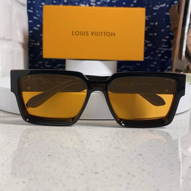RECTANGLE SUNGLASSES 575848 IN BLACK ACETATE ORANGE METAL YELLOW LENS