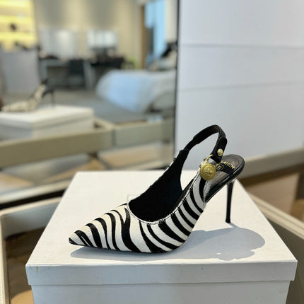 BALMAIN 25S SLINGBACK EVA 95MM IN WHITE AND BLACK ZEBRA PRINT CALFSKIN