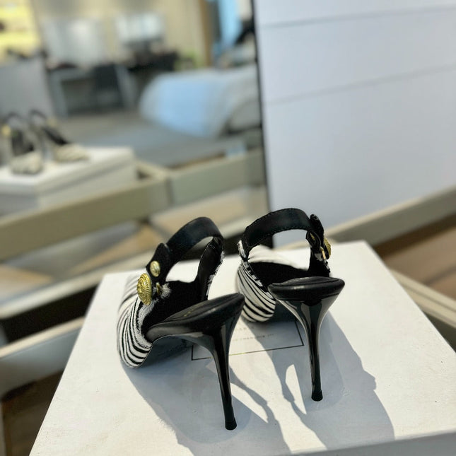 BALMAIN 25S SLINGBACK EVA 95MM IN WHITE AND BLACK ZEBRA PRINT CALFSKIN