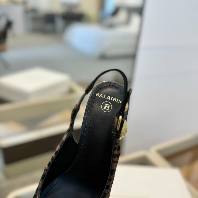 BALMAIN 25S SLINGBACK EVA 95MM IN BROWN AND BLACK ZEBRA PRINT CALFSKIN