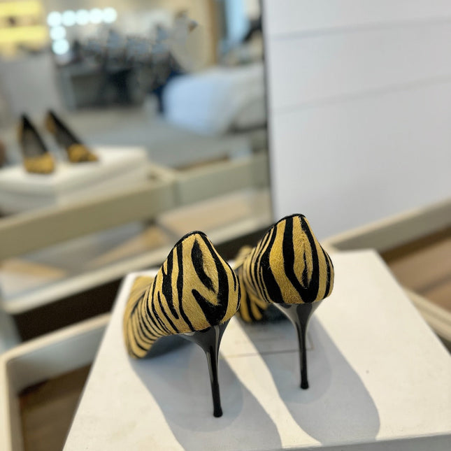 BALMAIN 25S HIGH HEELS 95MM IN YELLOW AND BLACK ZEBRA PRINT CALFSKIN