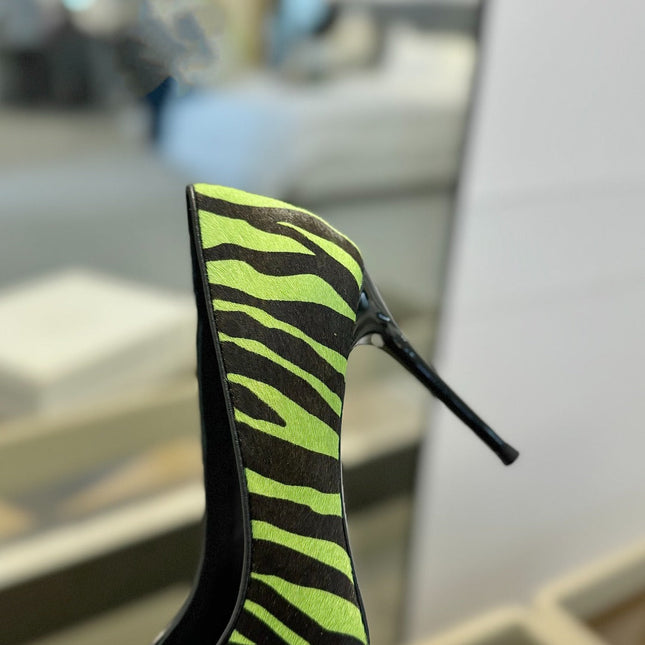 BALMAIN 25S HIGH HEELS 95MM IN GREEN AND BLACK ZEBRA PRINT CALFSKIN