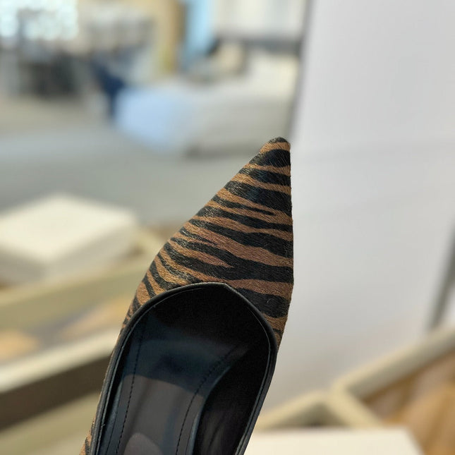 BALMAIN 25S HIGH HEELS 95MM IN BROWN AND BLACK ZEBRA PRINT CALFSKIN