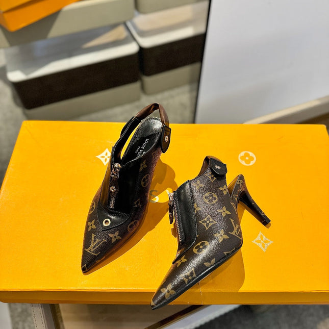 ALLURE HIGH 8 CM SLINGBACK IN CHOCOLATE BROWN MONOGRAM CALFSKIN