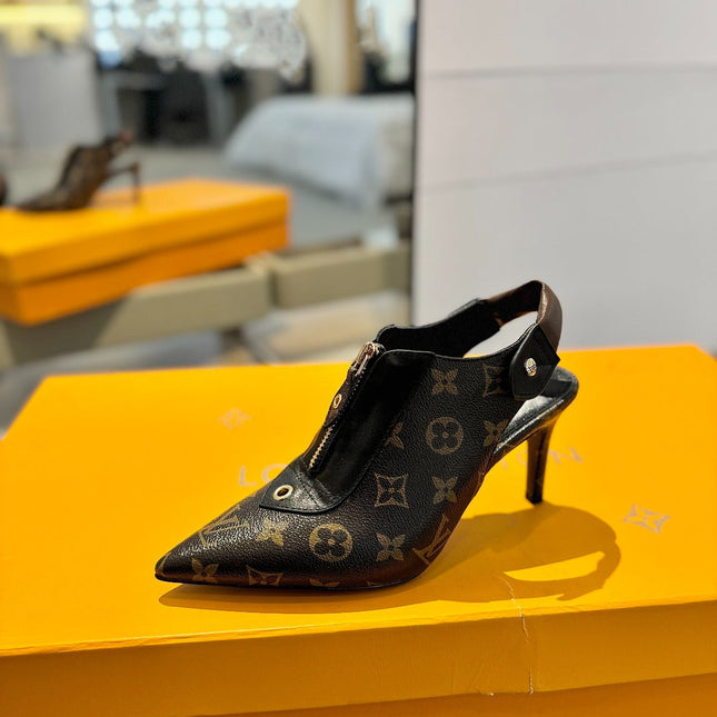 ALLURE HIGH 8 CM SLINGBACK IN CHOCOLATE BROWN MONOGRAM CALFSKIN