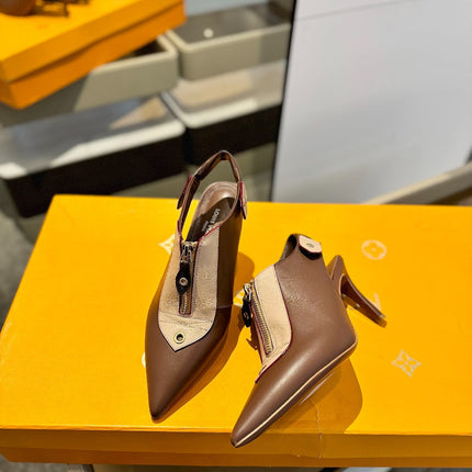 ALLURE HIGH 8 CM SLINGBACK IN CHOCOLATE MIX SAND BROWN CALFSKIN