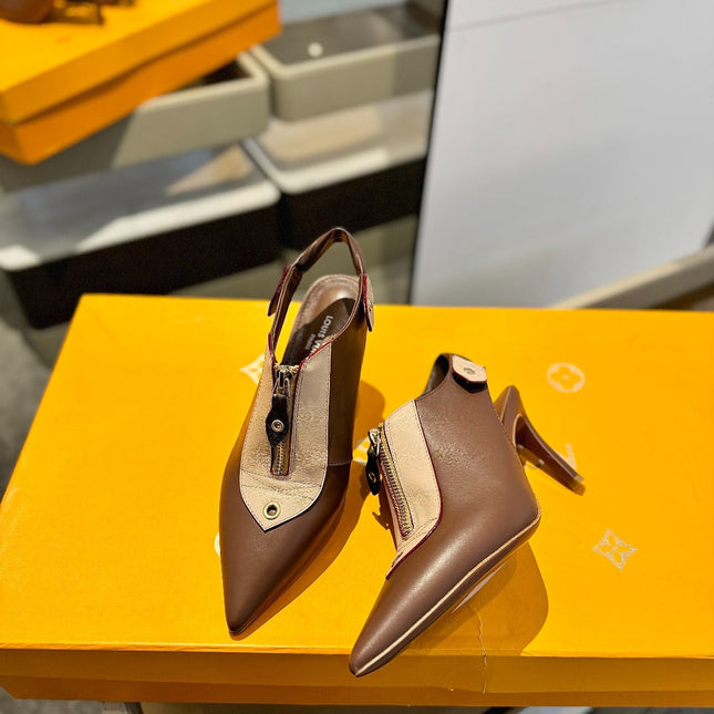 ALLURE HIGH 8 CM SLINGBACK IN CHOCOLATE MIX SAND BROWN CALFSKIN