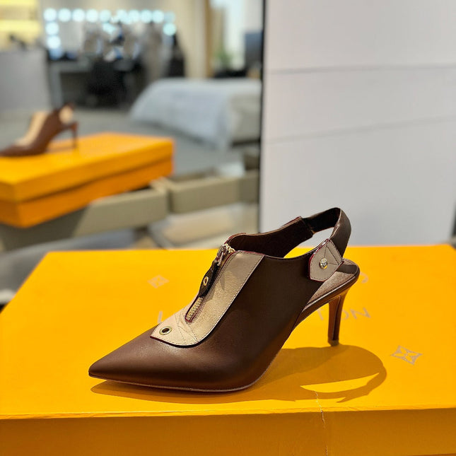 ALLURE HIGH 8 CM SLINGBACK IN CHOCOLATE MIX SAND BROWN CALFSKIN