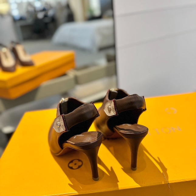 ALLURE HIGH 8 CM SLINGBACK IN CHOCOLATE MIX SAND BROWN CALFSKIN