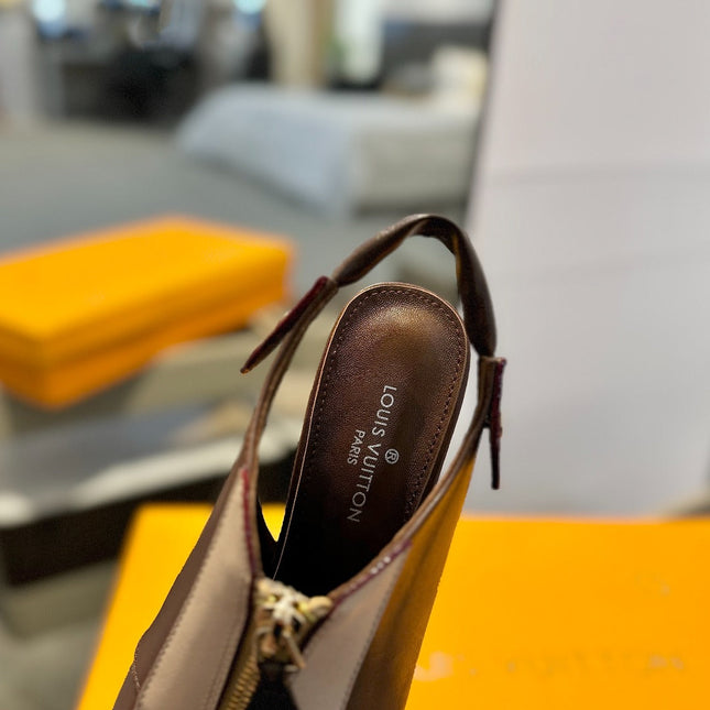ALLURE HIGH 8 CM SLINGBACK IN CHOCOLATE MIX SAND BROWN CALFSKIN