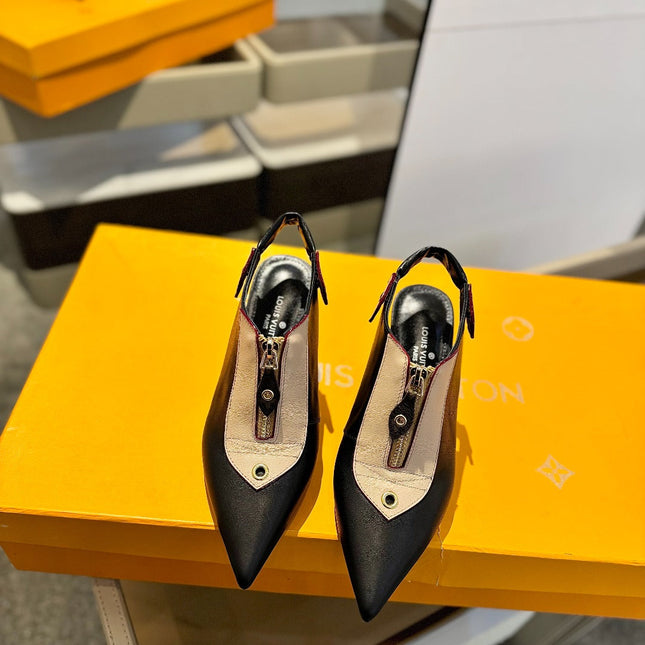 ALLURE HIGH 8 CM SLINGBACK IN BLACK MIX SAND BROWN CALFSKIN