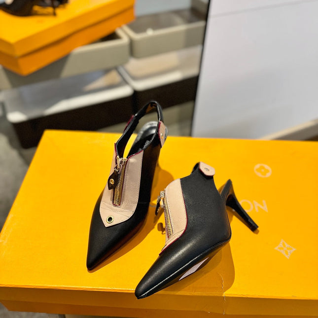 ALLURE HIGH 8 CM SLINGBACK IN BLACK MIX SAND BROWN CALFSKIN