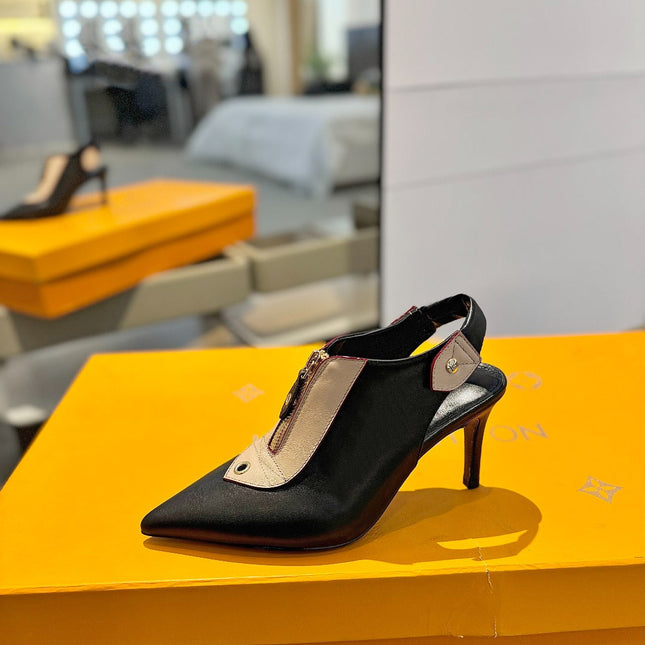 ALLURE HIGH 8 CM SLINGBACK IN BLACK MIX SAND BROWN CALFSKIN
