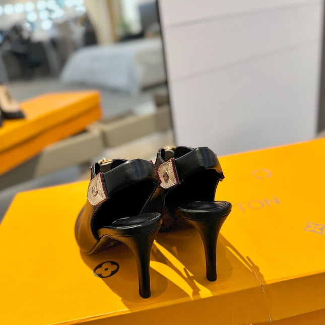 ALLURE HIGH 8 CM SLINGBACK IN BLACK MIX SAND BROWN CALFSKIN