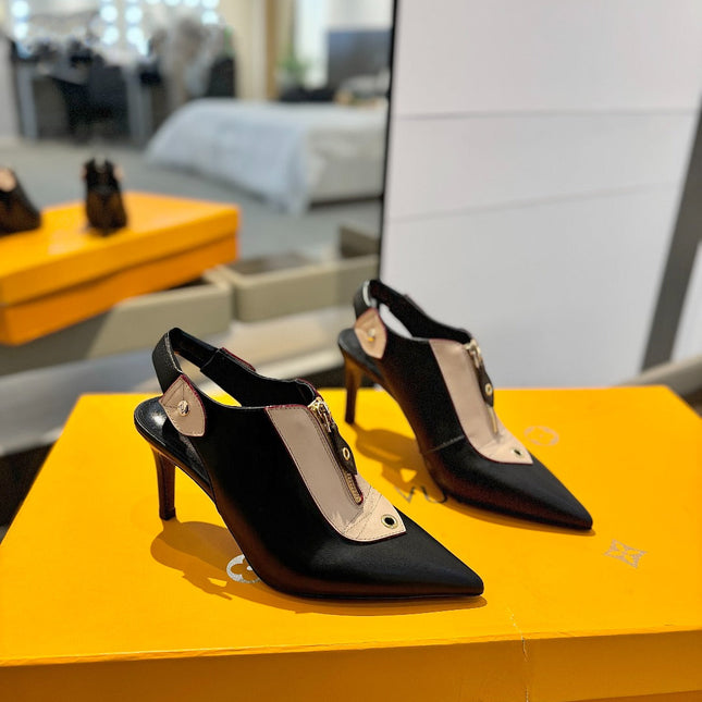 ALLURE HIGH 8 CM SLINGBACK IN BLACK MIX SAND BROWN CALFSKIN