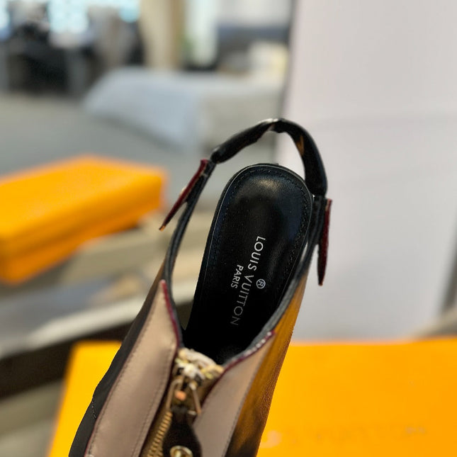 ALLURE HIGH 8 CM SLINGBACK IN BLACK MIX SAND BROWN CALFSKIN