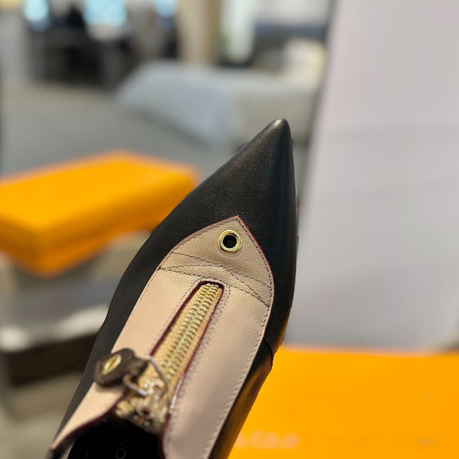ALLURE HIGH 8 CM SLINGBACK IN BLACK MIX SAND BROWN CALFSKIN