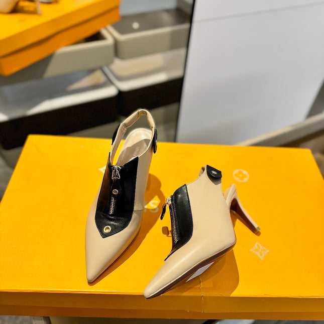 ALLURE HIGH 8 CM SLINGBACK IN SAND BROWN CALFSKIN