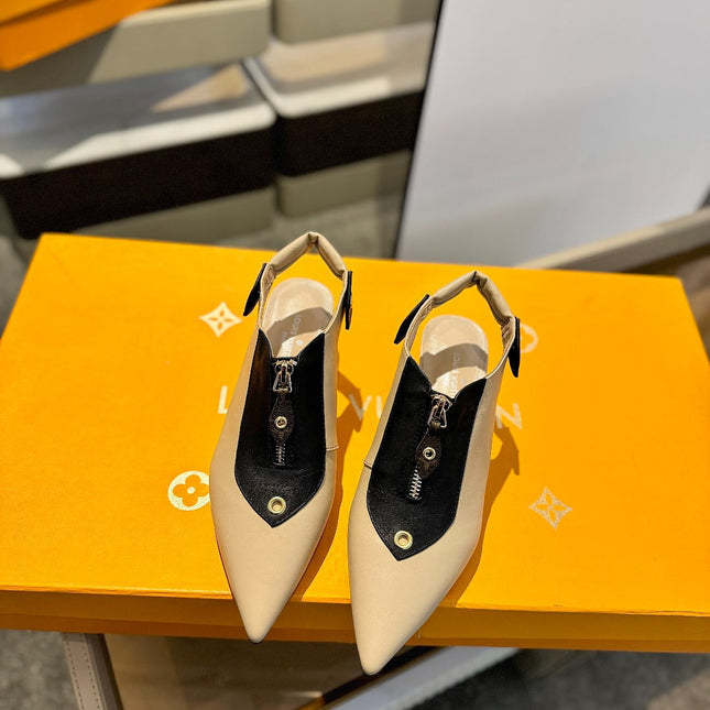 ALLURE HIGH 4.5 CM SLINGBACK IN SAND BROWN MIX BLACK CALFSKIN