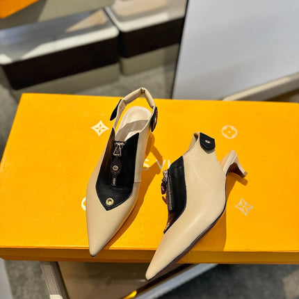 ALLURE HIGH 4.5 CM SLINGBACK IN SAND BROWN MIX BLACK CALFSKIN