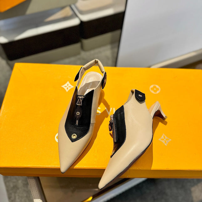 ALLURE HIGH 4.5 CM SLINGBACK IN SAND BROWN MIX BLACK CALFSKIN