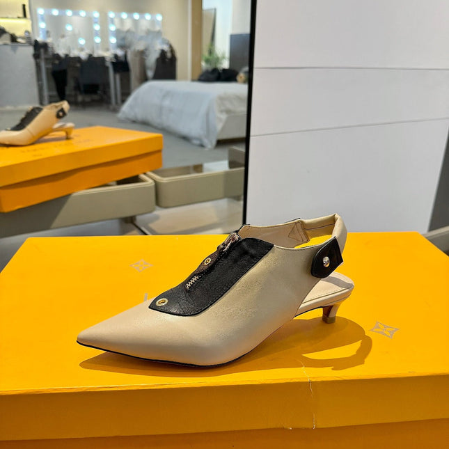 ALLURE HIGH 4.5 CM SLINGBACK IN SAND BROWN MIX BLACK CALFSKIN