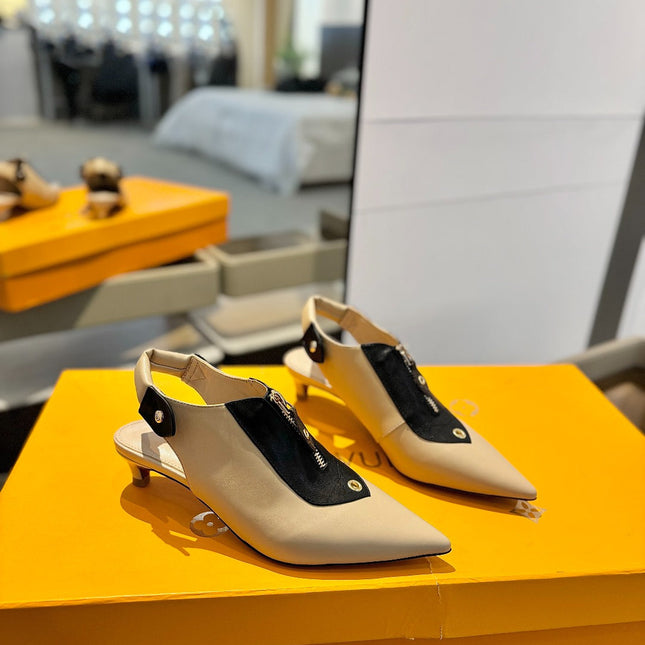 ALLURE HIGH 4.5 CM SLINGBACK IN SAND BROWN MIX BLACK CALFSKIN