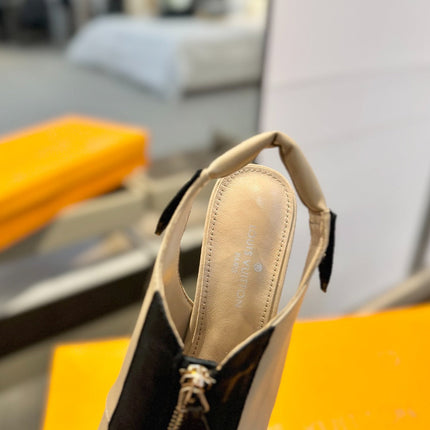 ALLURE HIGH 4.5 CM SLINGBACK IN SAND BROWN MIX BLACK CALFSKIN