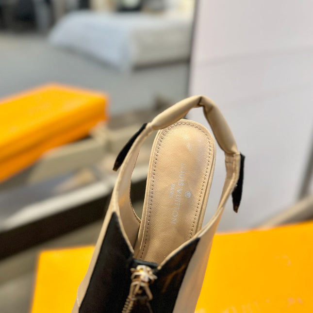 ALLURE HIGH 4.5 CM SLINGBACK IN SAND BROWN MIX BLACK CALFSKIN