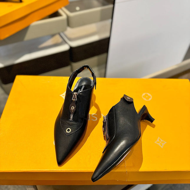 ALLURE HIGH 4.5 CM SLINGBACK IN BLACK MONOGRAM CALFSKIN