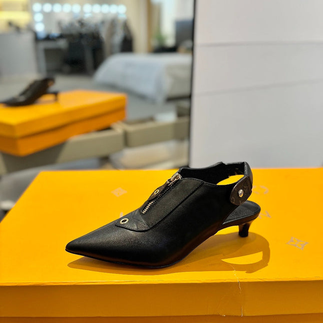 ALLURE HIGH 4.5 CM SLINGBACK IN BLACK MONOGRAM CALFSKIN