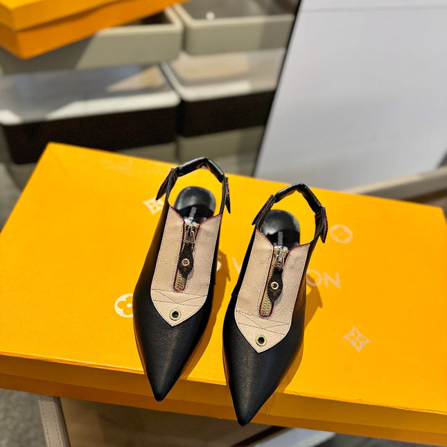 ALLURE HIGH 4.5 CM SLINGBACK IN BLACK MIX SAND BROWN CALFSKIN