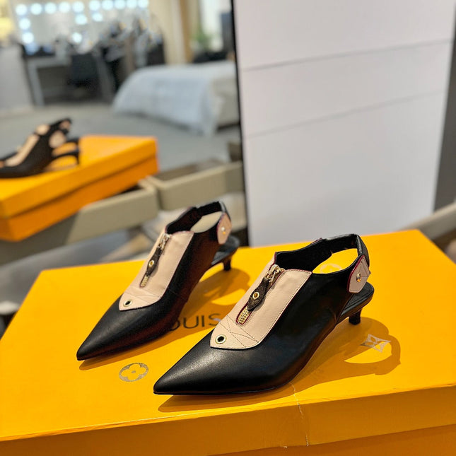 ALLURE HIGH 4.5 CM SLINGBACK IN BLACK MIX SAND BROWN CALFSKIN