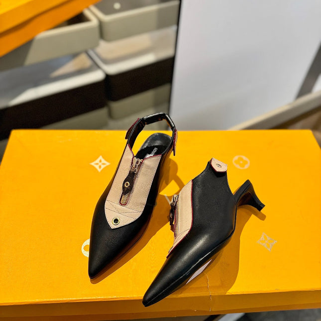 ALLURE HIGH 4.5 CM SLINGBACK IN BLACK MIX SAND BROWN CALFSKIN