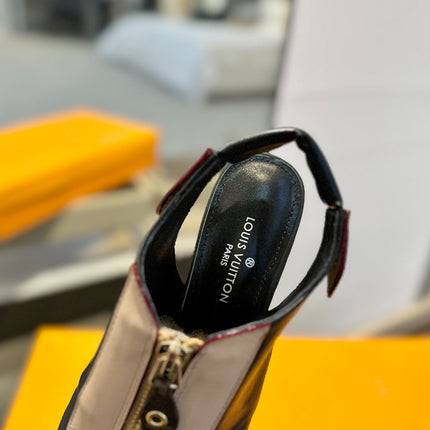 ALLURE HIGH 4.5 CM SLINGBACK IN BLACK MIX SAND BROWN CALFSKIN