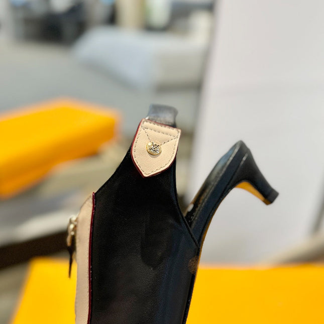 ALLURE HIGH 4.5 CM SLINGBACK IN BLACK MIX SAND BROWN CALFSKIN
