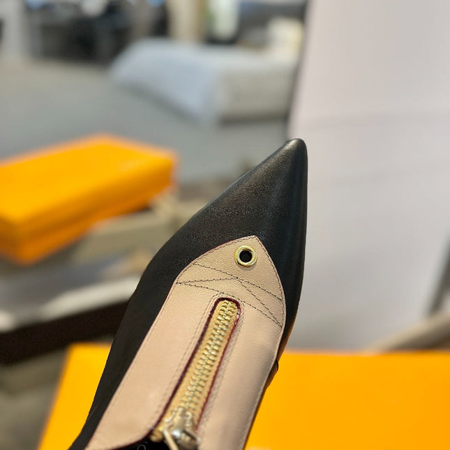 ALLURE HIGH 4.5 CM SLINGBACK IN BLACK MIX SAND BROWN CALFSKIN
