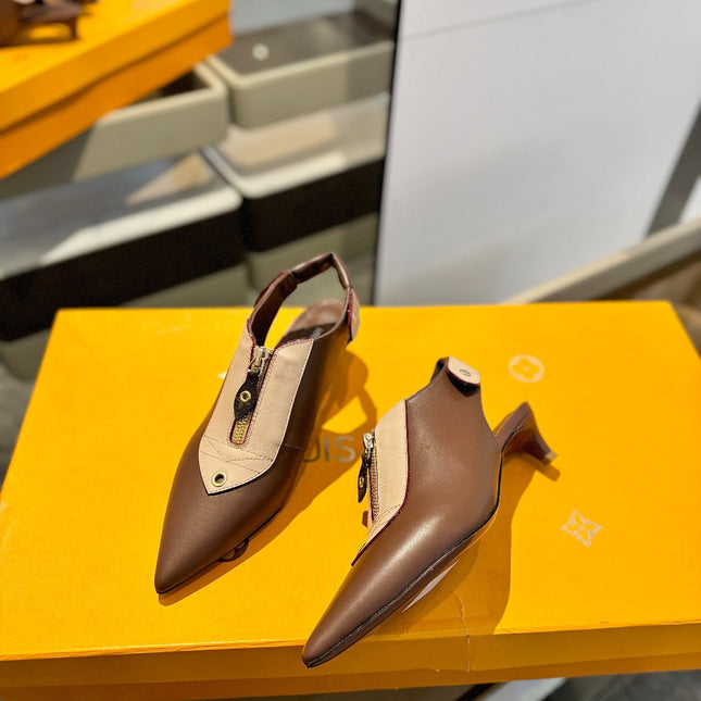 ALLURE HIGH 4.5 CM SLINGBACK IN CHOCOLATE MIX SAND BROWN CALFSKIN