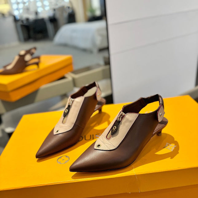 ALLURE HIGH 4.5 CM SLINGBACK IN CHOCOLATE MIX SAND BROWN CALFSKIN