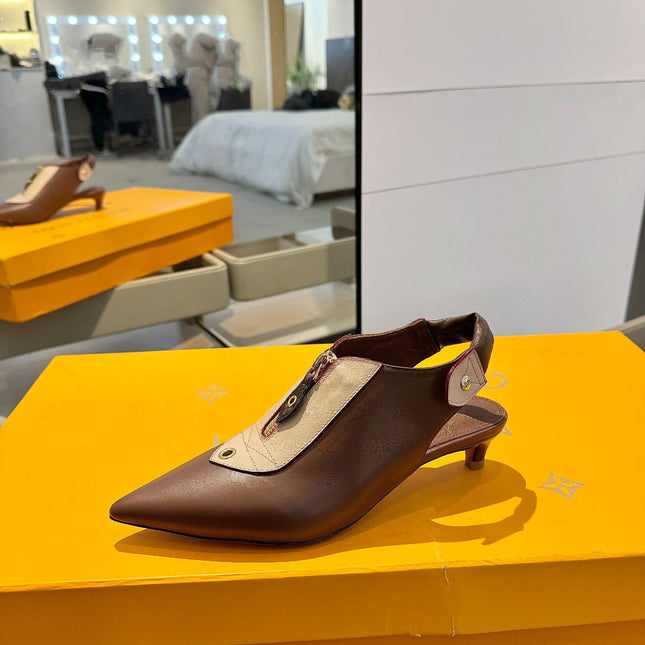 ALLURE HIGH 4.5 CM SLINGBACK IN CHOCOLATE MIX SAND BROWN CALFSKIN