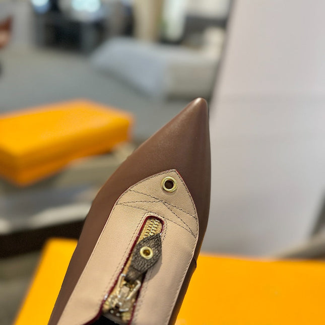 ALLURE HIGH 4.5 CM SLINGBACK IN CHOCOLATE MIX SAND BROWN CALFSKIN