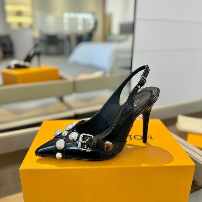 HIGH HEELS 95 MM IN BLACK PATENT CALFSKIN WITH CRYSTALS
