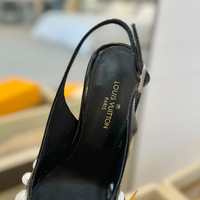 HIGH HEELS 95 MM IN BLACK PATENT CALFSKIN WITH CRYSTALS